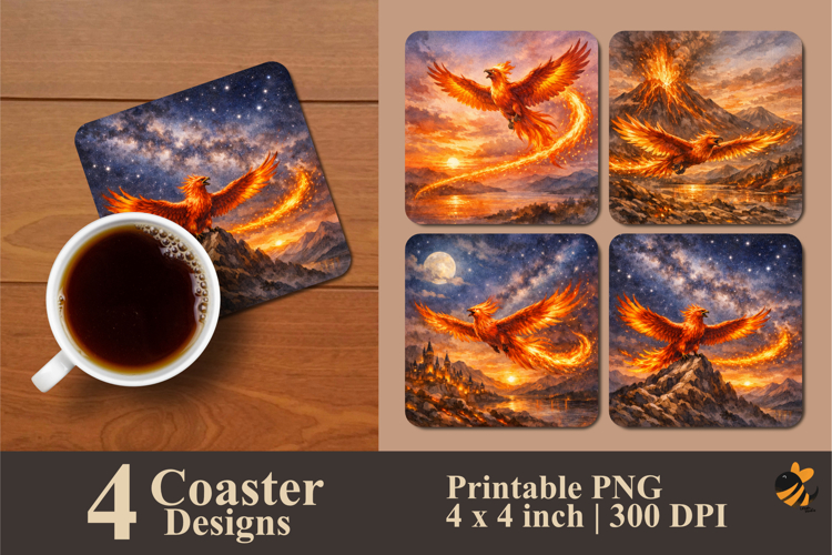 Fantasy Firebird Coaster Sublimation Design