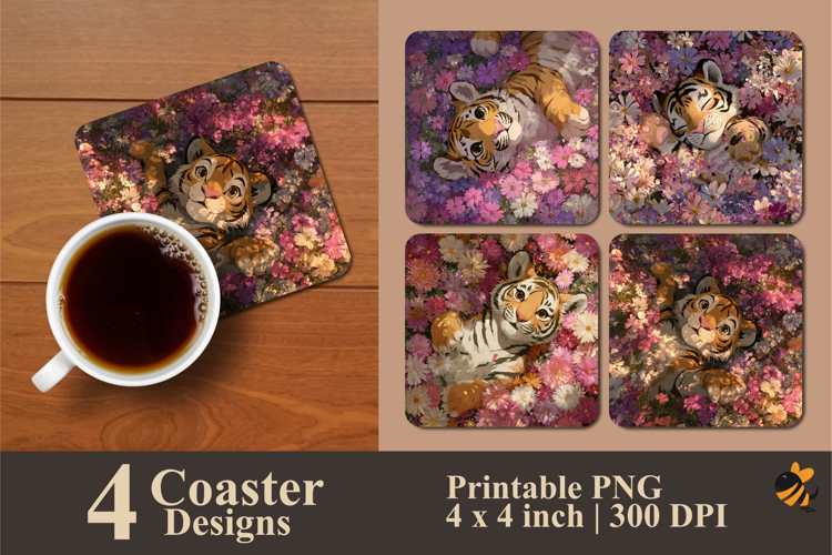 Cute Baby Tiger Coaster Sublimation Design