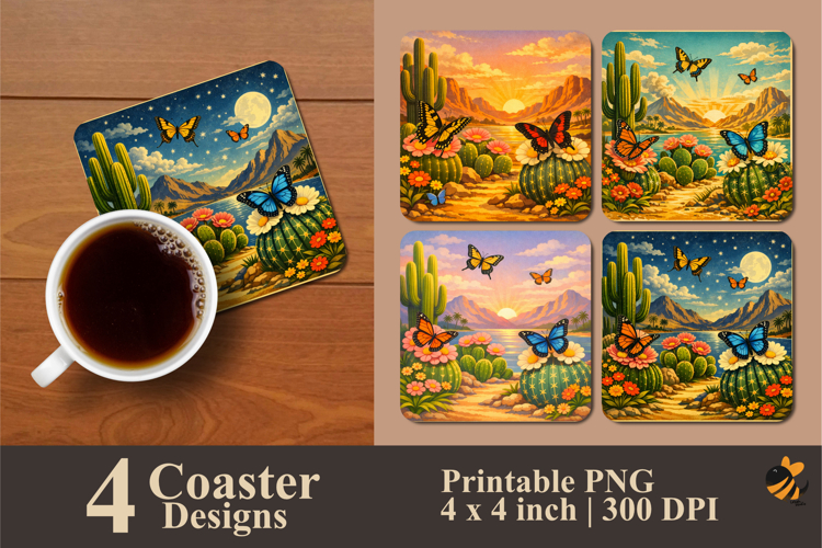 Retro Butterfly Desert Coaster Sublimation Design