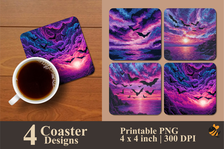Bat Swarm Coaster Sublimation Design