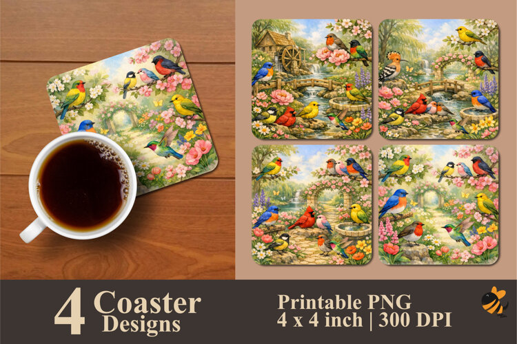 Bird Haven Coaster Sublimation Design example image 1