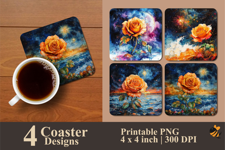 Orange Rose Coaster Sublimation Design