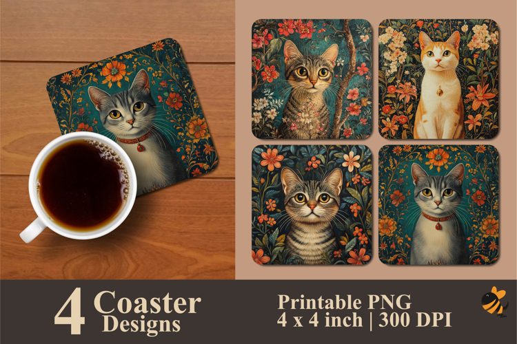 Tropical Cat Coaster Sublimation Design