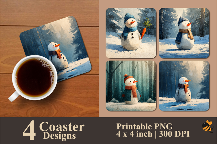 Snowman Scarf Coaster Sublimation Design