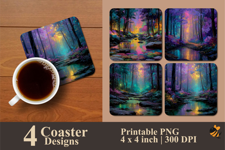 Glowing Magical Forest Coaster Sublimation Design