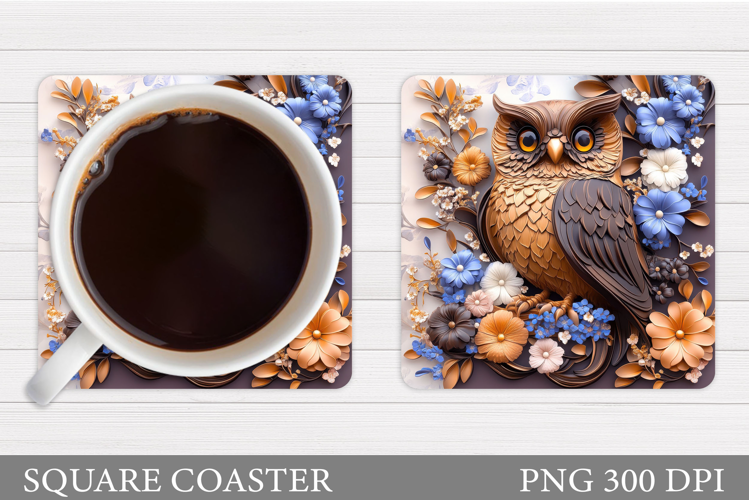 Owl Coaster Design. Owl Flowers Coaster Sublimation