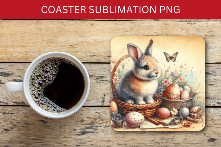 square coaster - vintage rabbit bunny easter