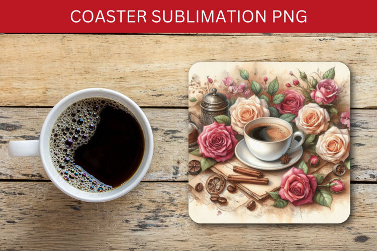 square coaster - floral coffee example image 1