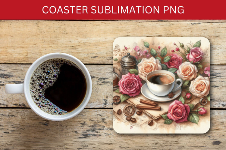 square coaster - floral coffee