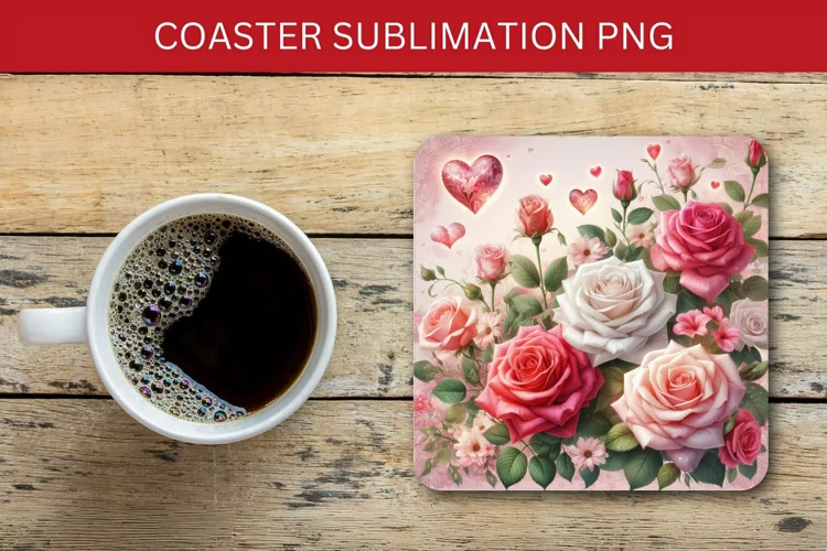 valentine square coaster - roses