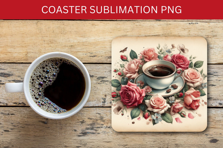 square coaster - floral coffee