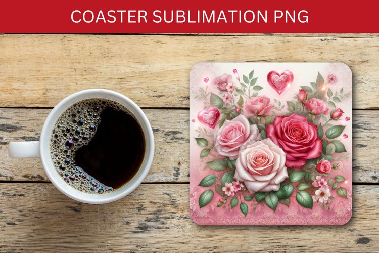 valentine square coaster - roses example image 1