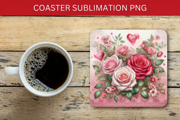 valentine square coaster - roses