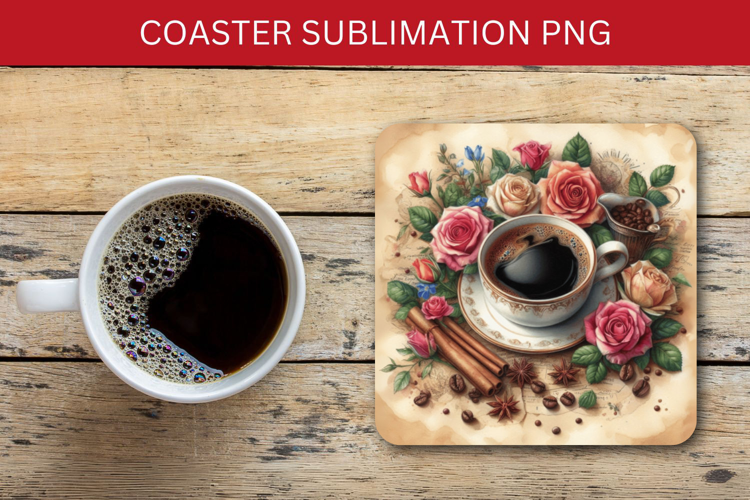 square coaster - floral coffee