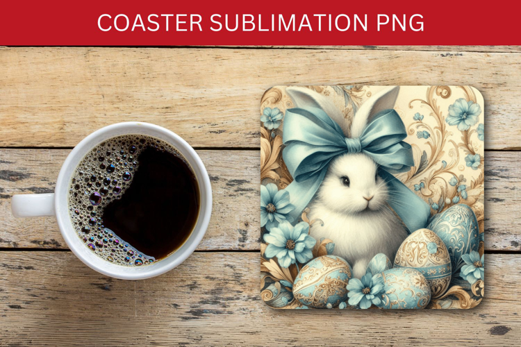 square coaster - vintage rabbit bunny easter