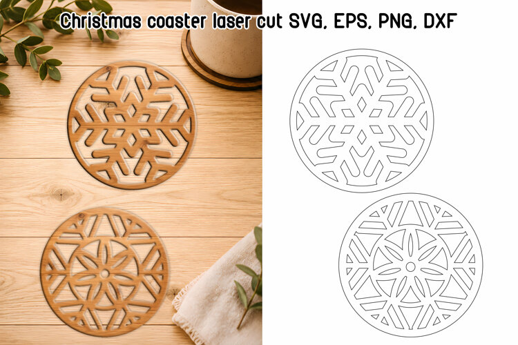 Christmas Coaster SVG | Snowflake Laser Cut Files example image 1