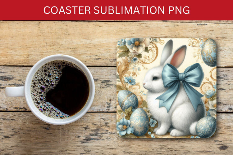 square coaster - vintage rabbit bunny easter example image 1