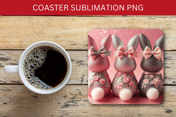 square coaster - pink rabbit example image 1