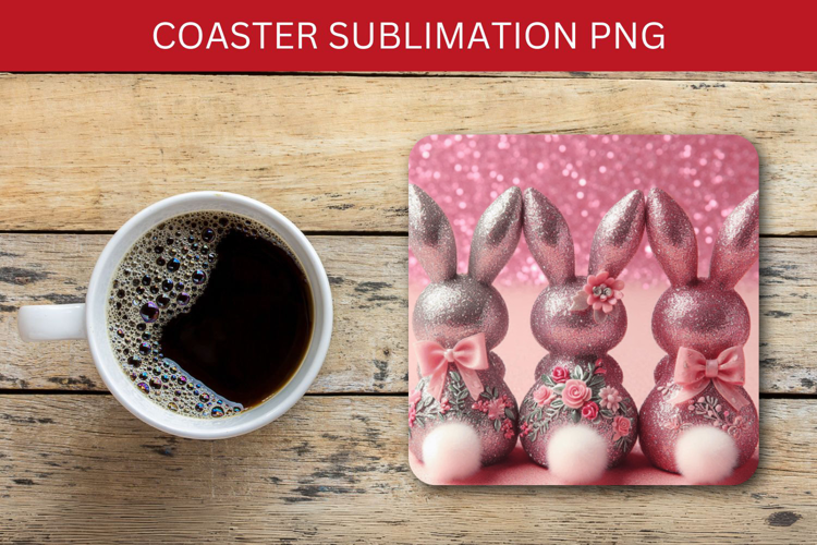 square coaster - pink rabbit
