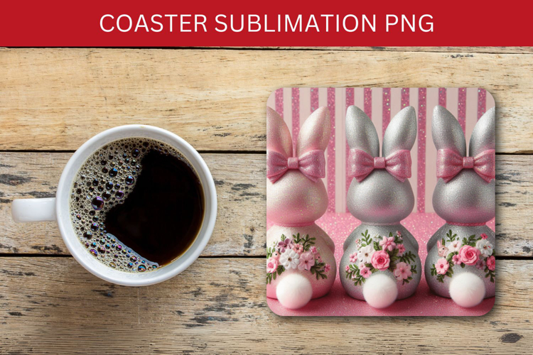 square coaster - pink rabbit