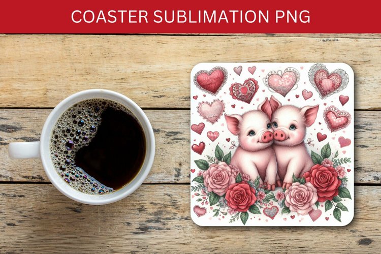 valentine square coaster - pig