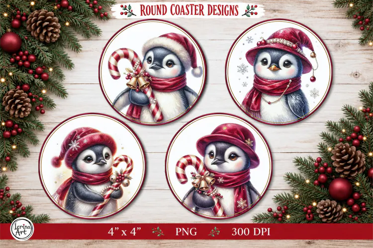 4 Round Christmas Decor | Christmas Penguin Decor