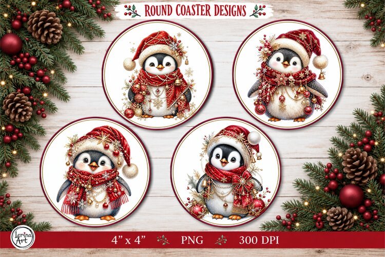 4 Round Christmas Decor | Christmas Penguin Decor example image 1