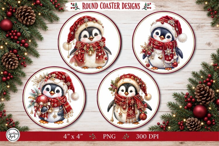 4 Round Christmas Decor | Christmas Penguin Decor example image 1