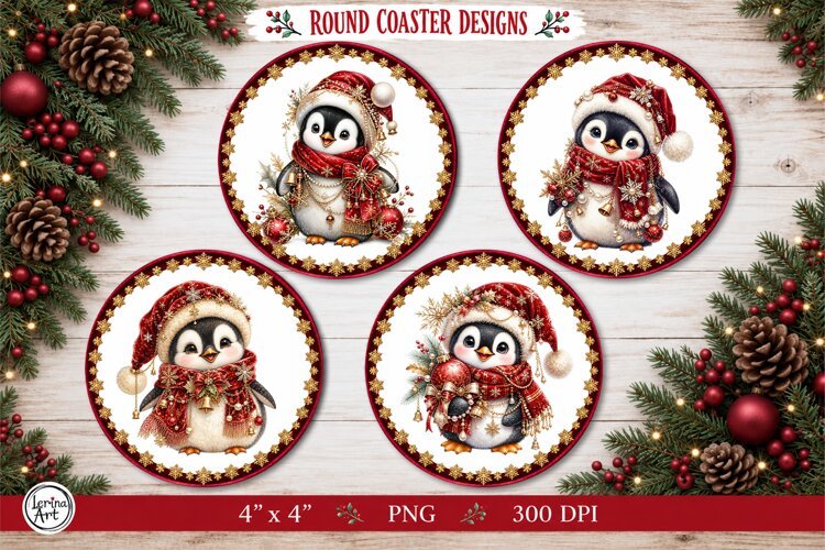 4 Round Christmas Decor | Christmas Penguin Decor example image 1