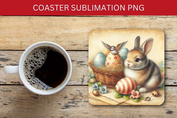 square coaster - vintage rabbit bunny easter