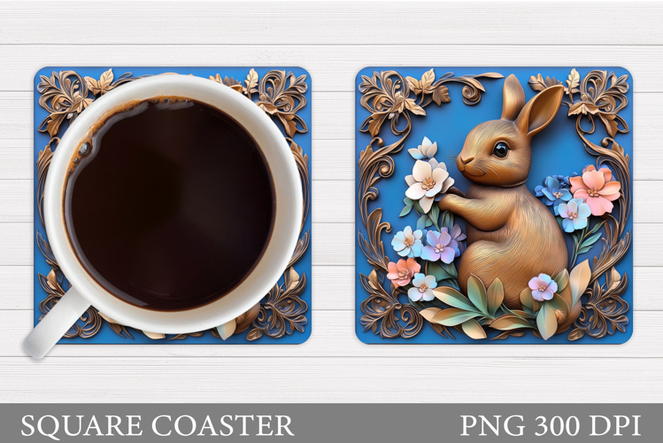 Cute Bunny Coaster Design. Bunny Flowers Coaster Sublimation