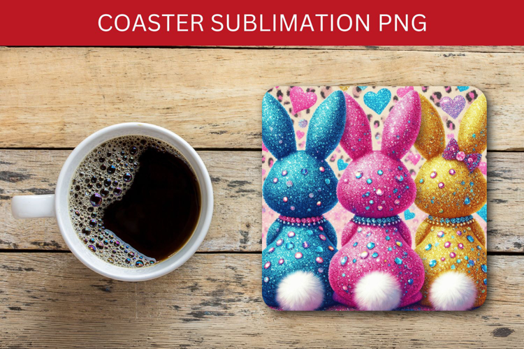 square coaster - glitter rabbit