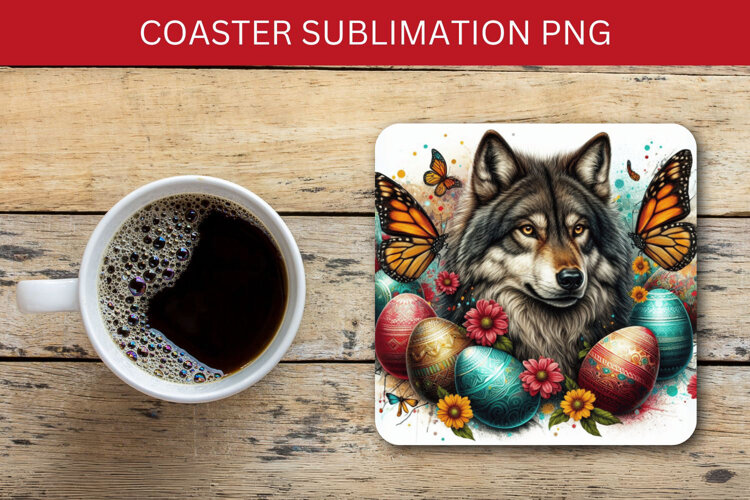square coaster - easter wolf example image 1