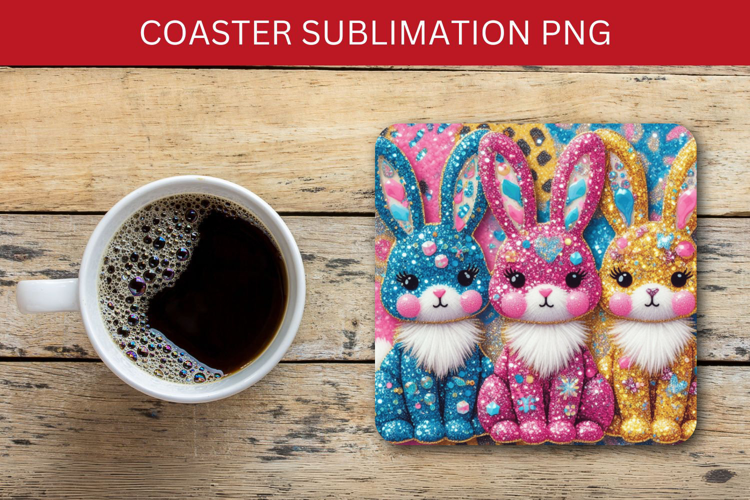 square coaster - glitter rabbit