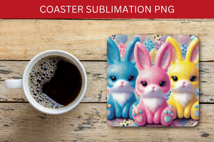 square coaster - glitter rabbit