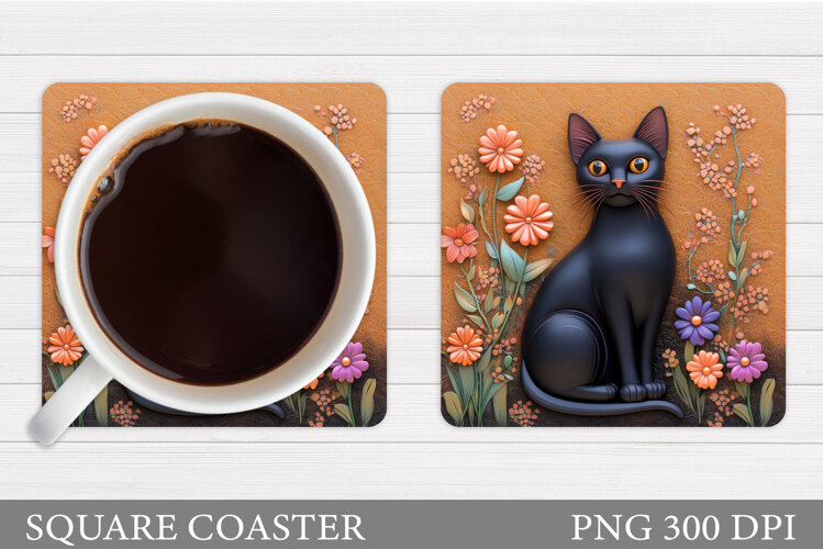 Cute Cat Coaster Design. Cute Cat Sublimation example image 1