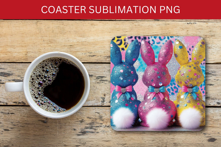 square coaster - glitter rabbit