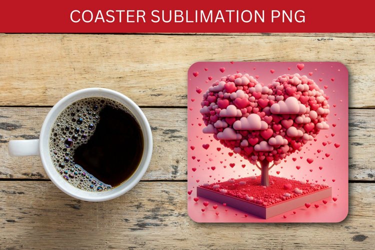 valentine square coaster - hearts tree