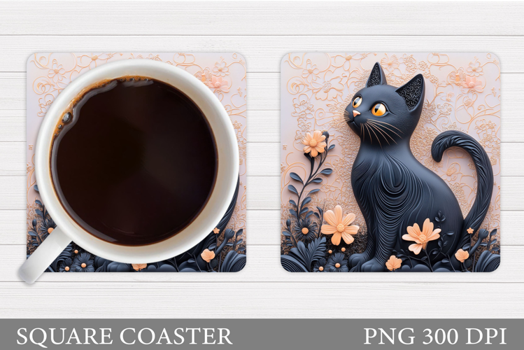 Cute Cat Coaster Design. Cat Flowers Coaster