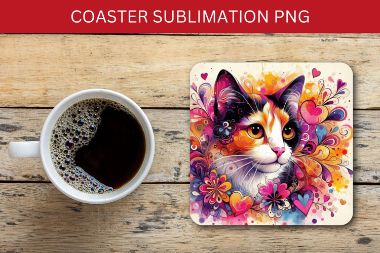 square coaster - floral cat