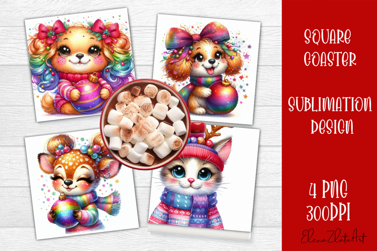 Funny Christmas Coaster Design | animal Square Coaster