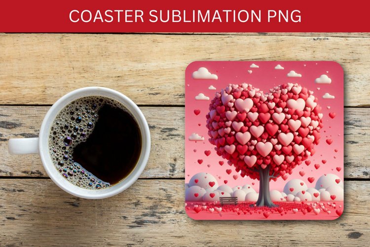 valentine square coaster - hearts tree