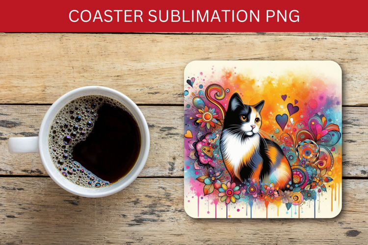 square coaster - floral cat