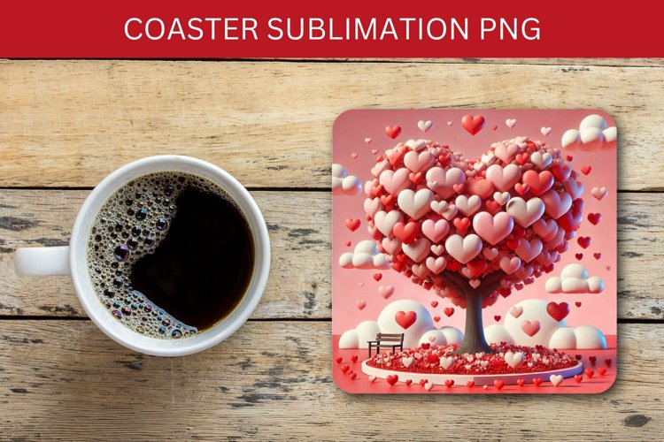 valentine square coaster - hearts tree