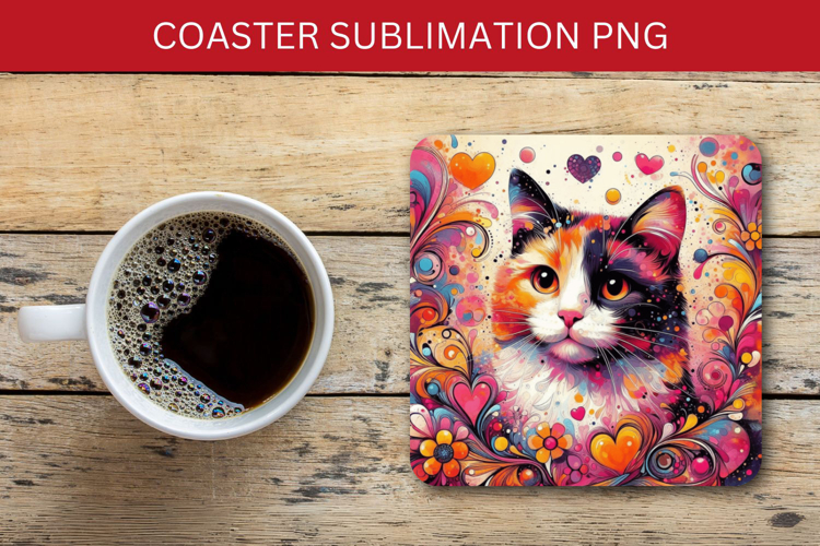 square coaster - floral cat