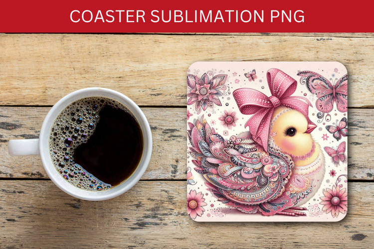 square coaster - floral chicken