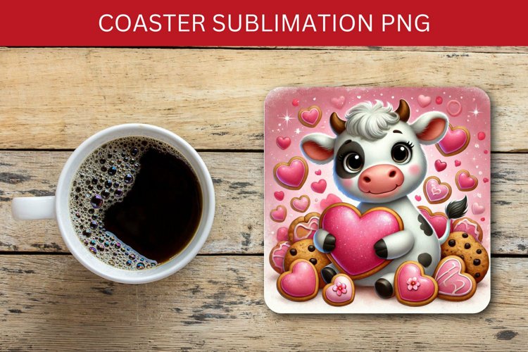 valentine square coaster - baby cow example image 1