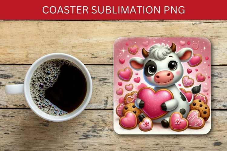 valentine square coaster - baby cow