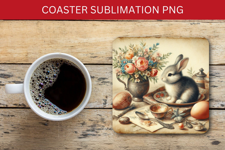 square coaster - vintage rabbit bunny easter