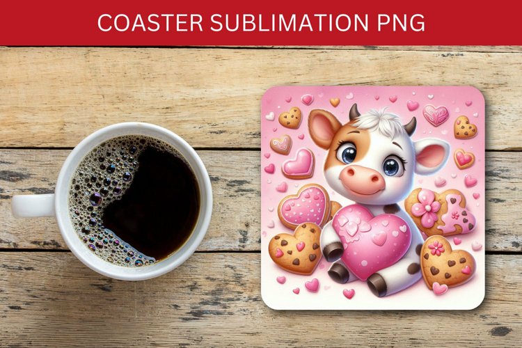 valentine square coaster - baby cow example image 1